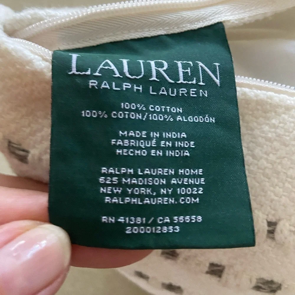 Ralph Lauren cotton lamber pillow 25x12 inches, feather insert, off white gray